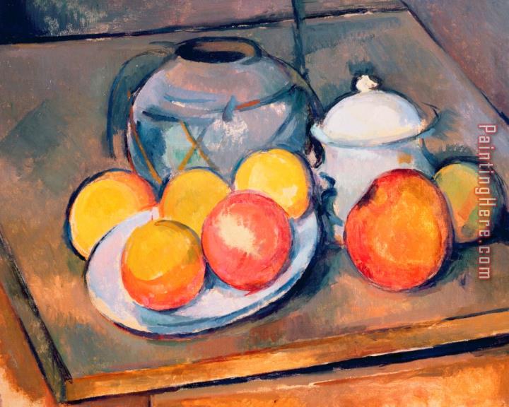 Paul Cezanne Straw Covered Vase Sugar Bowl And Apples
